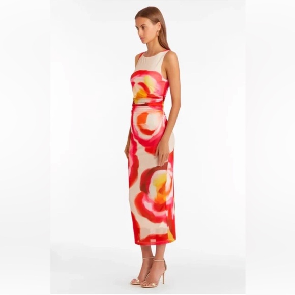 Amanda Uprichard Floral Midi Dress - Red and Orange - Picture 2 of 10